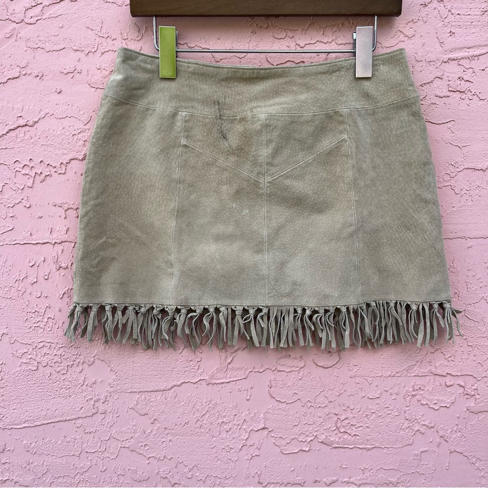 Vintage Wet Seal Leather Mini Skirt Fringe Y2K Boho Flaw Size 5